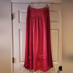 She + Sky silky Satin Feel pink and red high low zip back skirt S